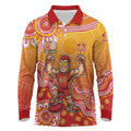 Personalized Suns Football Mascot Long Sleeve Polo Shirt Aboriginal Dot Art Style Vibrant Indigenous Pattern Design