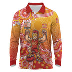Personalized Suns Football Mascot Long Sleeve Polo Shirt Aboriginal Dot Art Style Vibrant Indigenous Pattern Design