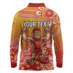 Personalized Suns Football Mascot Long Sleeve Polo Shirt Aboriginal Dot Art Style Vibrant Indigenous Pattern Design