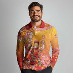 Personalized Suns Football Mascot Long Sleeve Polo Shirt Aboriginal Dot Art Style Vibrant Indigenous Pattern Design