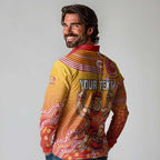 Personalized Suns Football Mascot Long Sleeve Polo Shirt Aboriginal Dot Art Style Vibrant Indigenous Pattern Design