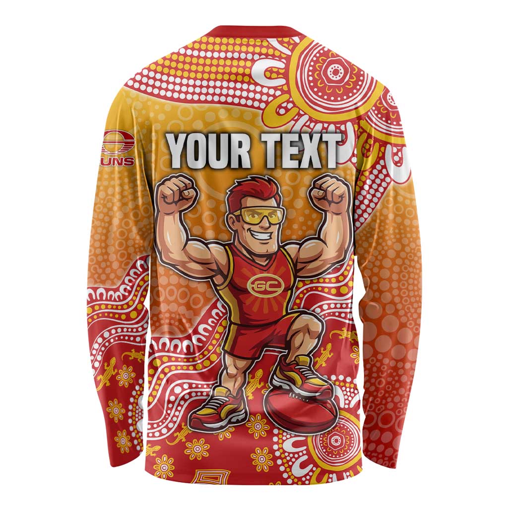Personalized Suns Football Mascot Long Sleeve Shirt Aboriginal Dot Art Style Vibrant Indigenous Pattern Design