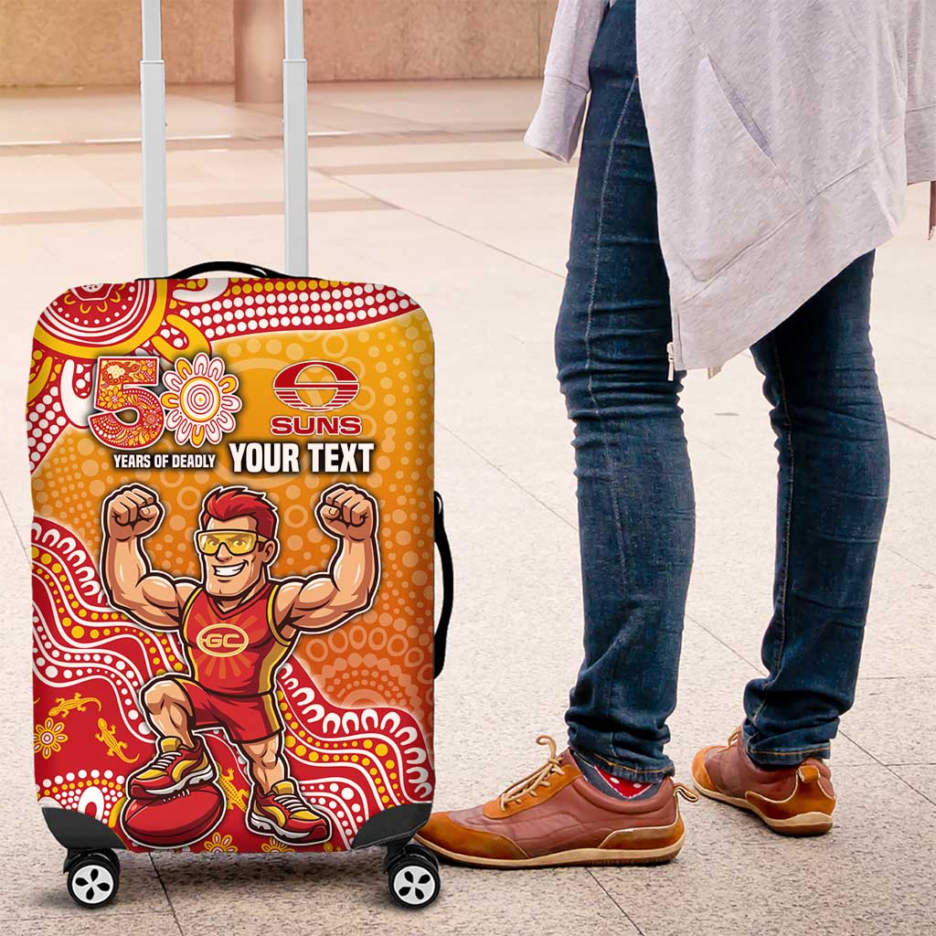 Personalized Suns Football Mascot Luggage Cover Aboriginal Dot Art Style Vibrant Indigenous Pattern Design