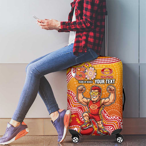 Personalized Suns Football Mascot Luggage Cover Aboriginal Dot Art Style Vibrant Indigenous Pattern Design