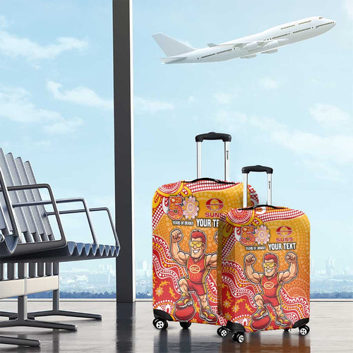 Personalized Suns Football Mascot Luggage Cover Aboriginal Dot Art Style Vibrant Indigenous Pattern Design