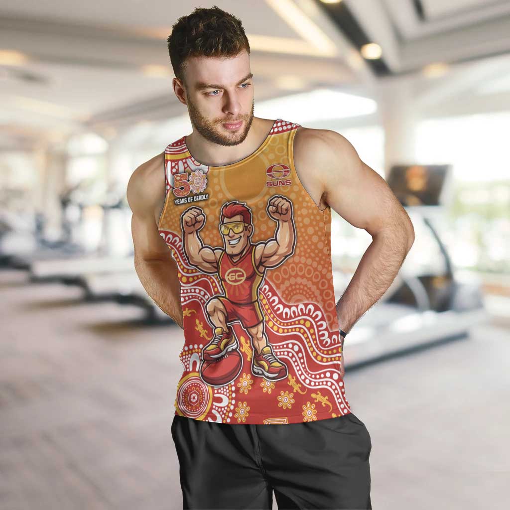 Personalized Suns Football Mascot Men Tank Top Aboriginal Dot Art Style Vibrant Indigenous Pattern Design