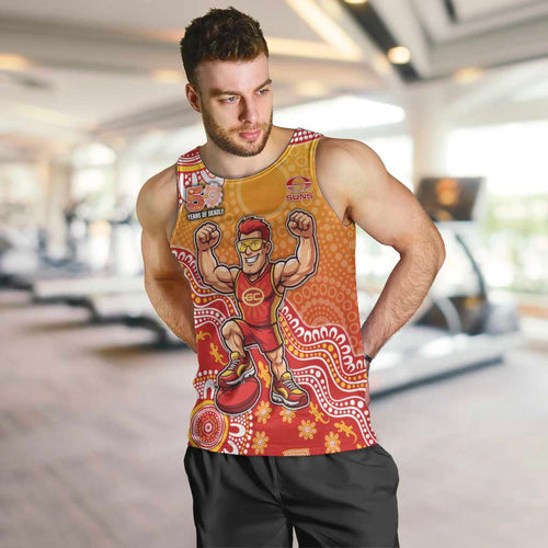 Personalized Suns Football Mascot Men Tank Top Aboriginal Dot Art Style Vibrant Indigenous Pattern Design
