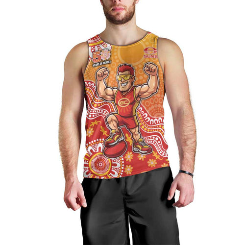 Personalized Suns Football Mascot Men Tank Top Aboriginal Dot Art Style Vibrant Indigenous Pattern Design