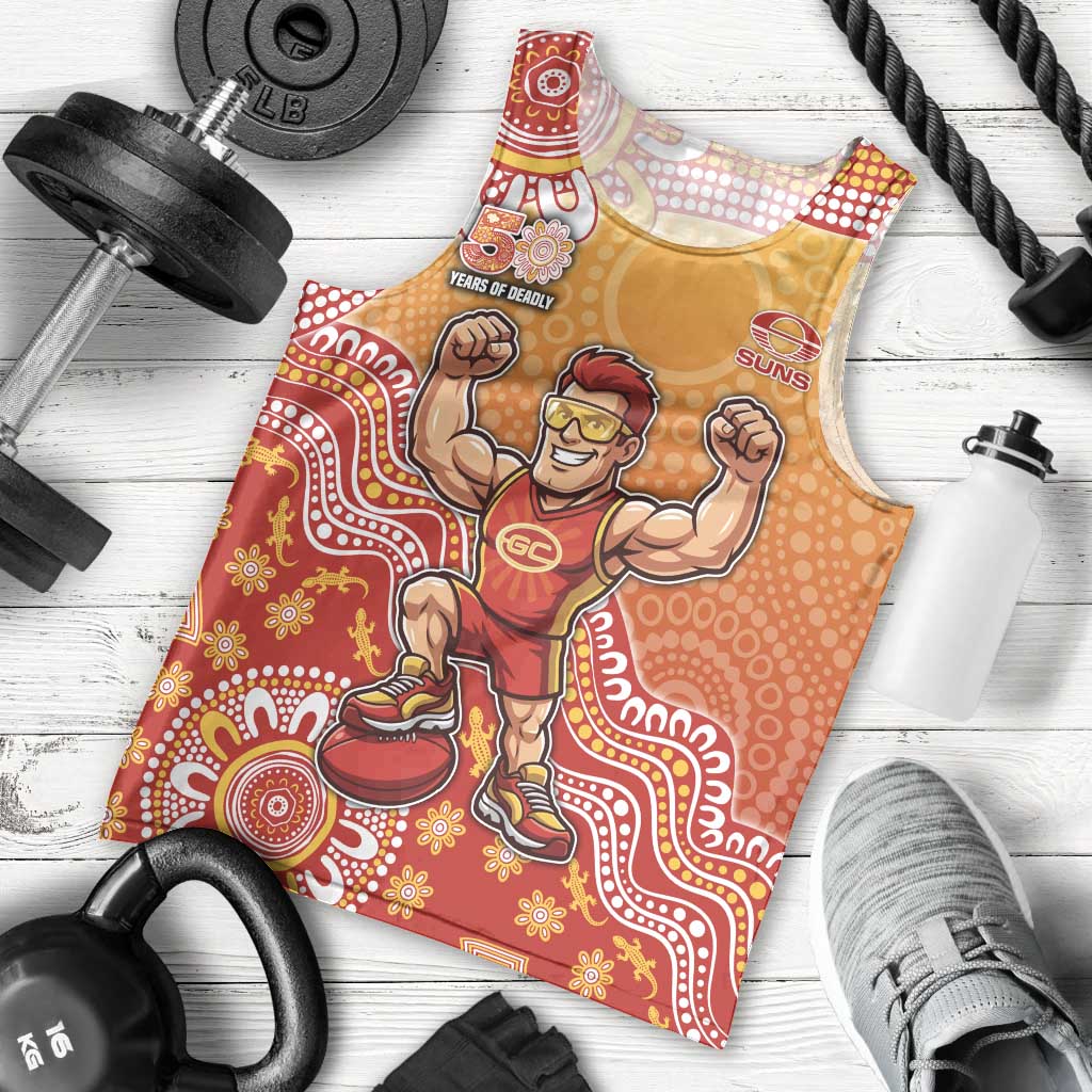 Personalized Suns Football Mascot Men Tank Top Aboriginal Dot Art Style Vibrant Indigenous Pattern Design