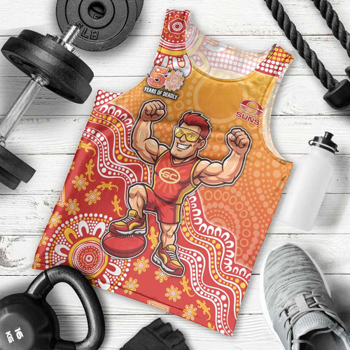 Personalized Suns Football Mascot Men Tank Top Aboriginal Dot Art Style Vibrant Indigenous Pattern Design