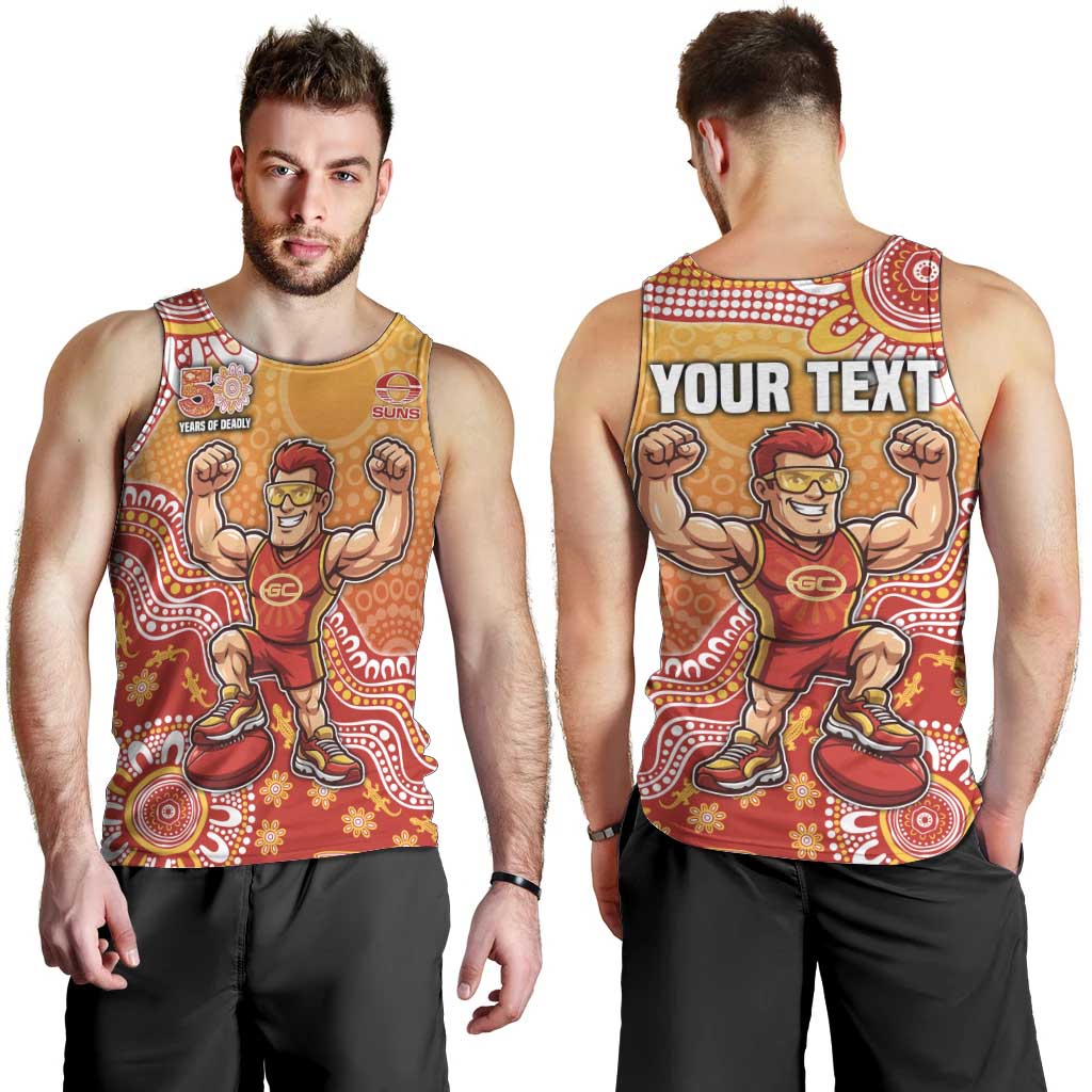 Personalized Suns Football Mascot Men Tank Top Aboriginal Dot Art Style Vibrant Indigenous Pattern Design