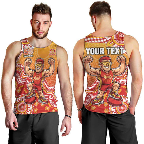 Personalized Suns Football Mascot Men Tank Top Aboriginal Dot Art Style Vibrant Indigenous Pattern Design