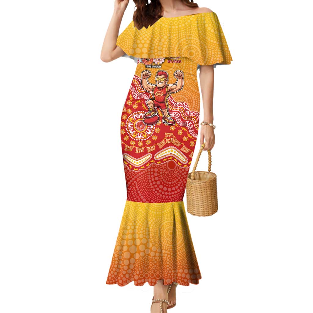 Personalized Suns Football Mascot Mermaid Dress Aboriginal Dot Art Style Vibrant Indigenous Pattern Design