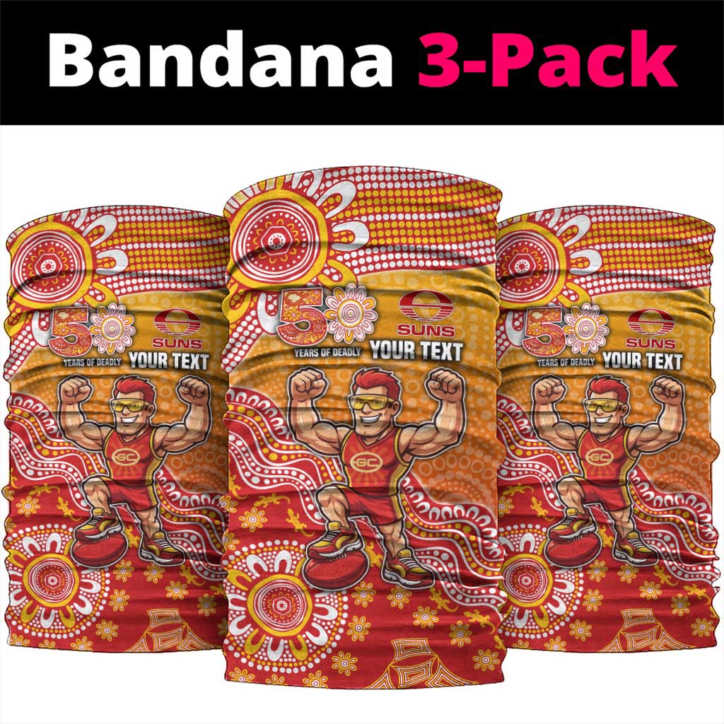 Personalized Suns Football Mascot Neck Gaiter Aboriginal Dot Art Style Vibrant Indigenous Pattern Design