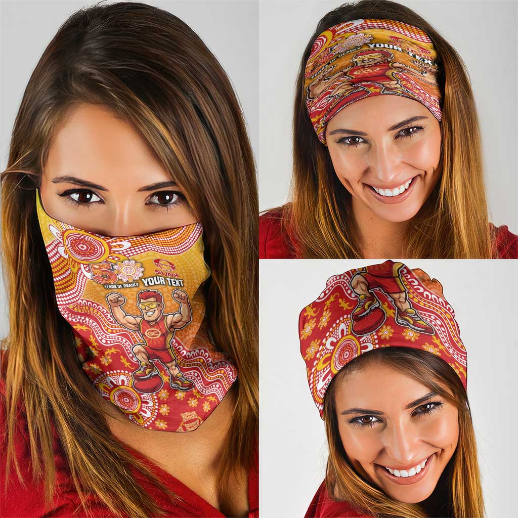 Personalized Suns Football Mascot Neck Gaiter Aboriginal Dot Art Style Vibrant Indigenous Pattern Design