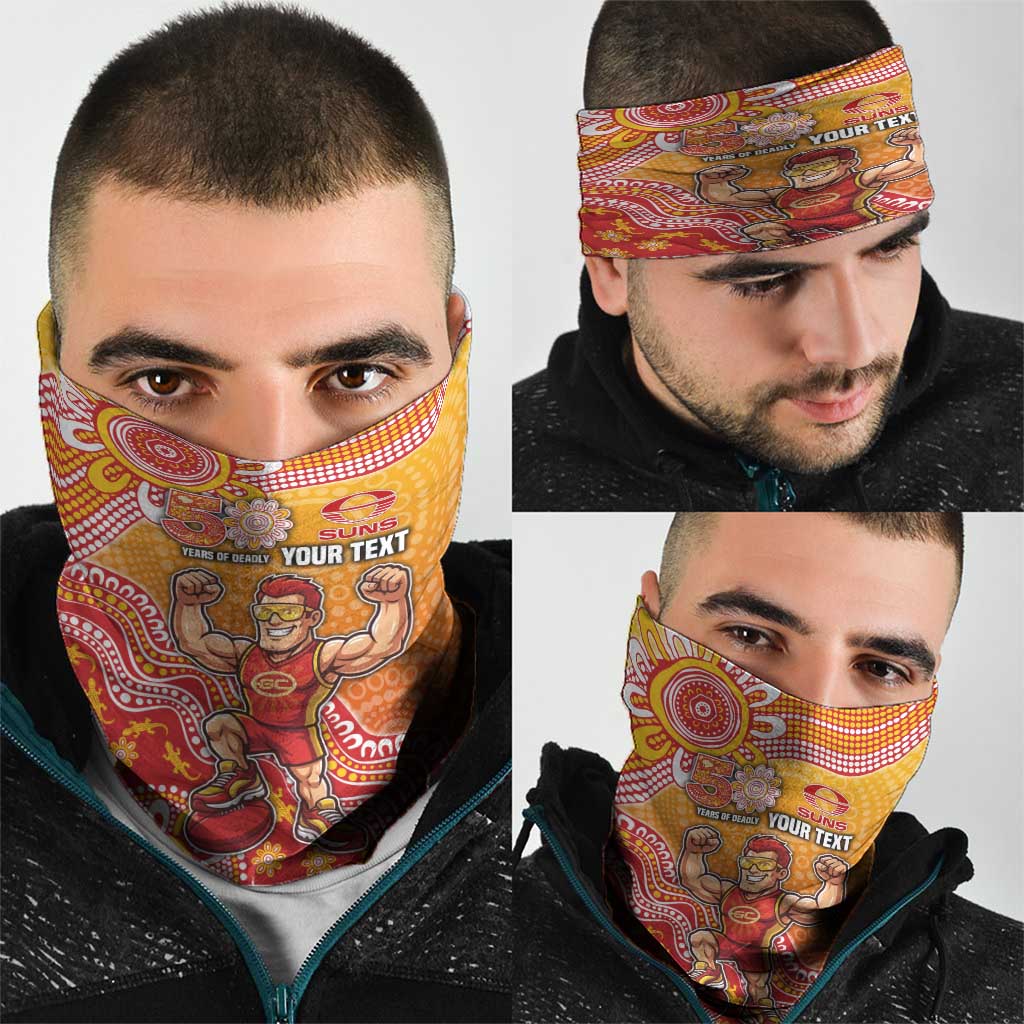 Personalized Suns Football Mascot Neck Gaiter Aboriginal Dot Art Style Vibrant Indigenous Pattern Design
