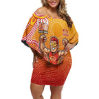 Personalized Suns Football Mascot Off Shoulder Short Dress Aboriginal Dot Art Style Vibrant Indigenous Pattern Design