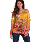 Personalized Suns Football Mascot Off Shoulder Sweater Aboriginal Dot Art Style Vibrant Indigenous Pattern Design