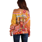 Personalized Suns Football Mascot Off Shoulder Sweater Aboriginal Dot Art Style Vibrant Indigenous Pattern Design