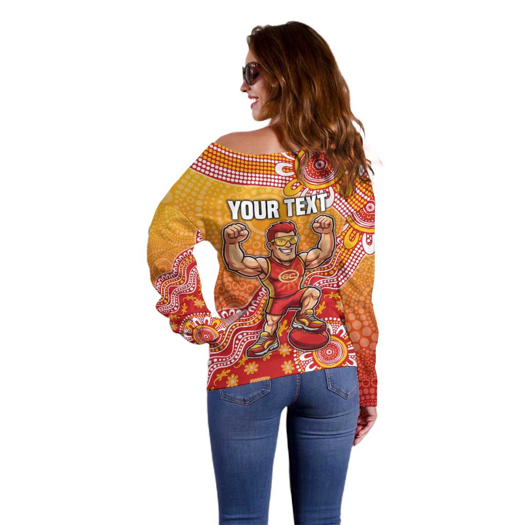 Personalized Suns Football Mascot Off Shoulder Sweater Aboriginal Dot Art Style Vibrant Indigenous Pattern Design