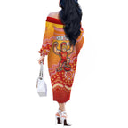 Personalized Suns Football Mascot Off The Shoulder Long Sleeve Dress Aboriginal Dot Art Style Vibrant Indigenous Pattern Design