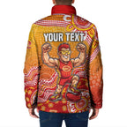 Personalized Suns Football Mascot Padded Jacket Aboriginal Dot Art Style Vibrant Indigenous Pattern Design