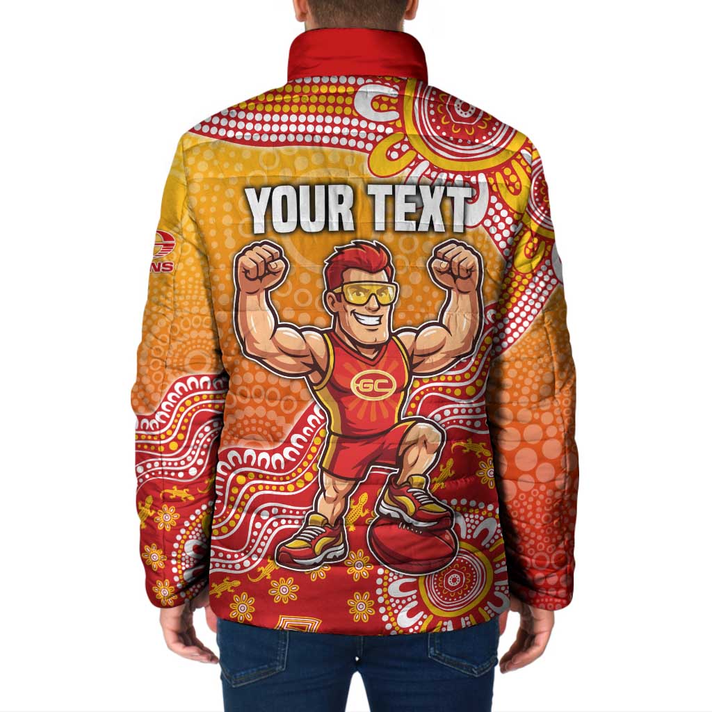 Personalized Suns Football Mascot Padded Jacket Aboriginal Dot Art Style Vibrant Indigenous Pattern Design