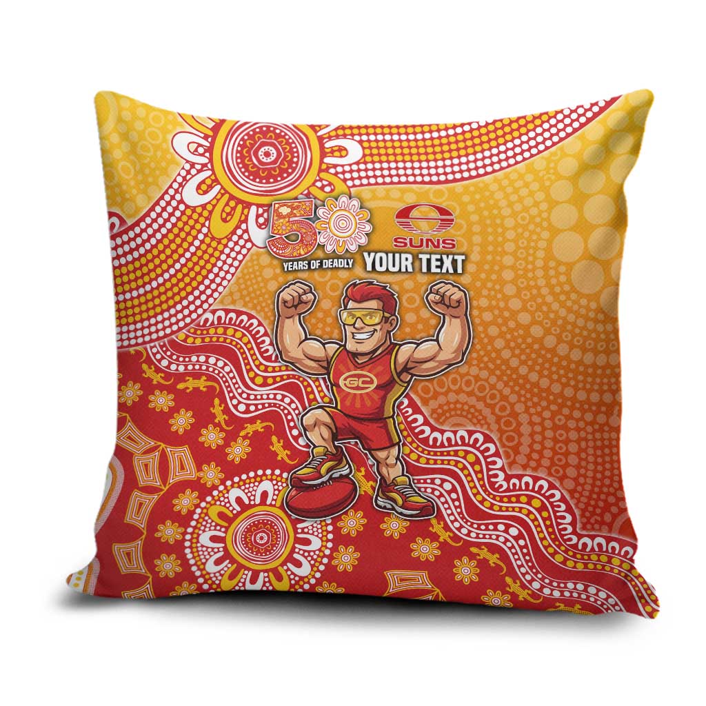 Personalized Suns Football Mascot Pillow Cover Aboriginal Dot Art Style Vibrant Indigenous Pattern Design