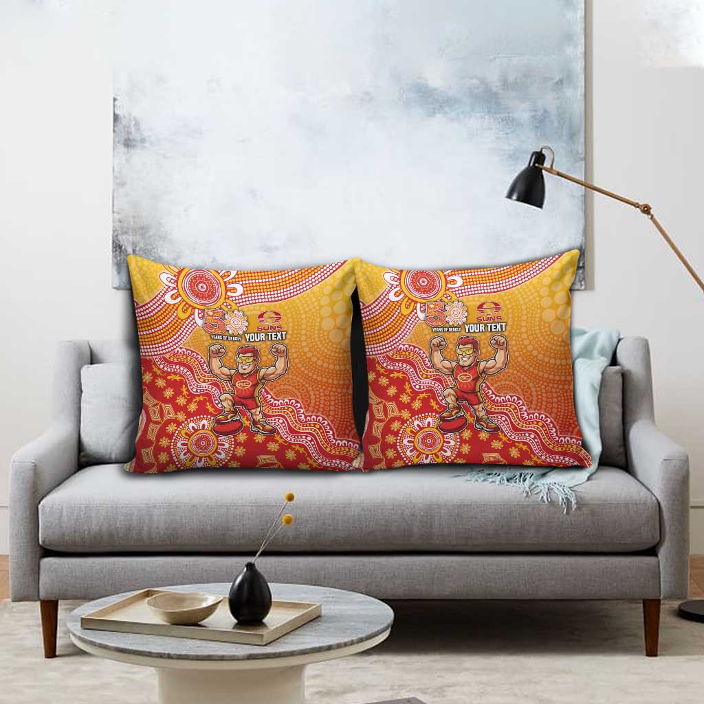 Personalized Suns Football Mascot Pillow Cover Aboriginal Dot Art Style Vibrant Indigenous Pattern Design