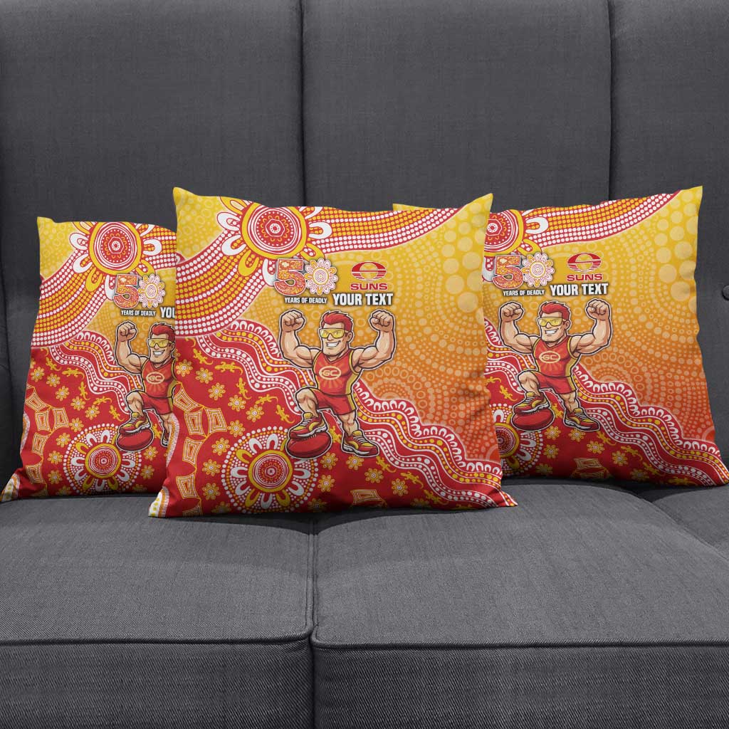 Personalized Suns Football Mascot Pillow Cover Aboriginal Dot Art Style Vibrant Indigenous Pattern Design