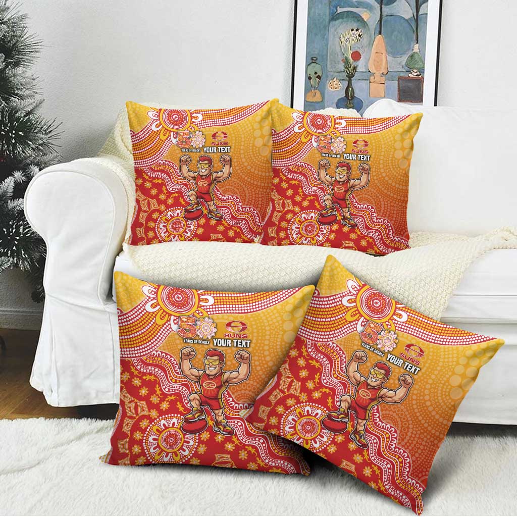 Personalized Suns Football Mascot Pillow Cover Aboriginal Dot Art Style Vibrant Indigenous Pattern Design