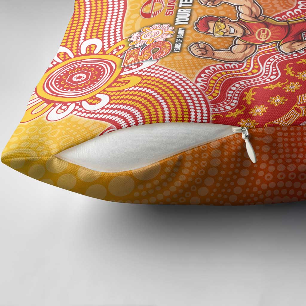 Personalized Suns Football Mascot Pillow Cover Aboriginal Dot Art Style Vibrant Indigenous Pattern Design