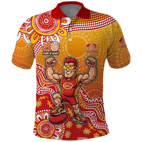 Personalized Suns Football Mascot Polo Shirt Aboriginal Dot Art Style Vibrant Indigenous Pattern Design