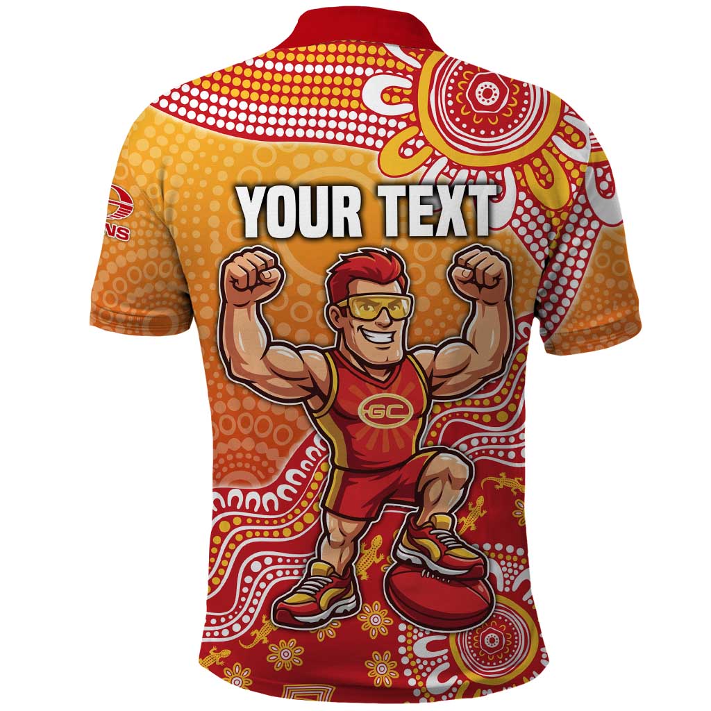 Personalized Suns Football Mascot Polo Shirt Aboriginal Dot Art Style Vibrant Indigenous Pattern Design