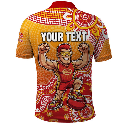 Personalized Suns Football Mascot Polo Shirt Aboriginal Dot Art Style Vibrant Indigenous Pattern Design