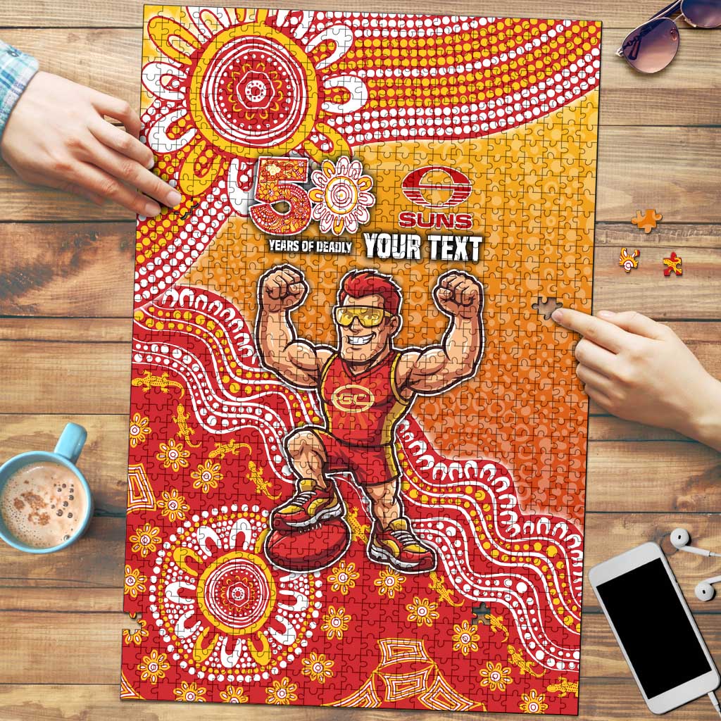 Personalized Suns Football Mascot Puzzle Aboriginal Dot Art Style Vibrant Indigenous Pattern Design
