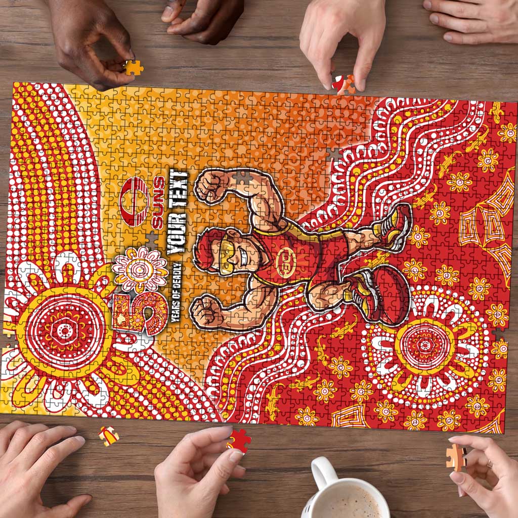 Personalized Suns Football Mascot Puzzle Aboriginal Dot Art Style Vibrant Indigenous Pattern Design