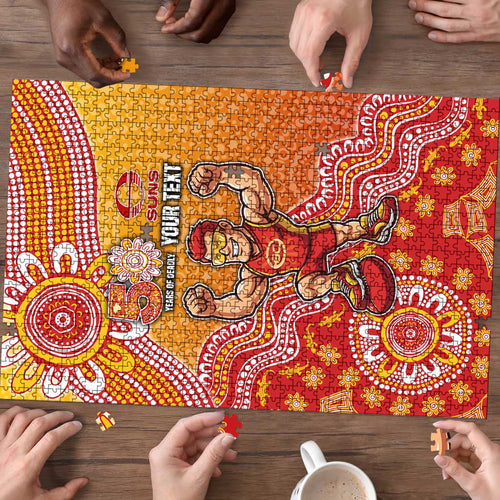 Personalized Suns Football Mascot Puzzle Aboriginal Dot Art Style Vibrant Indigenous Pattern Design