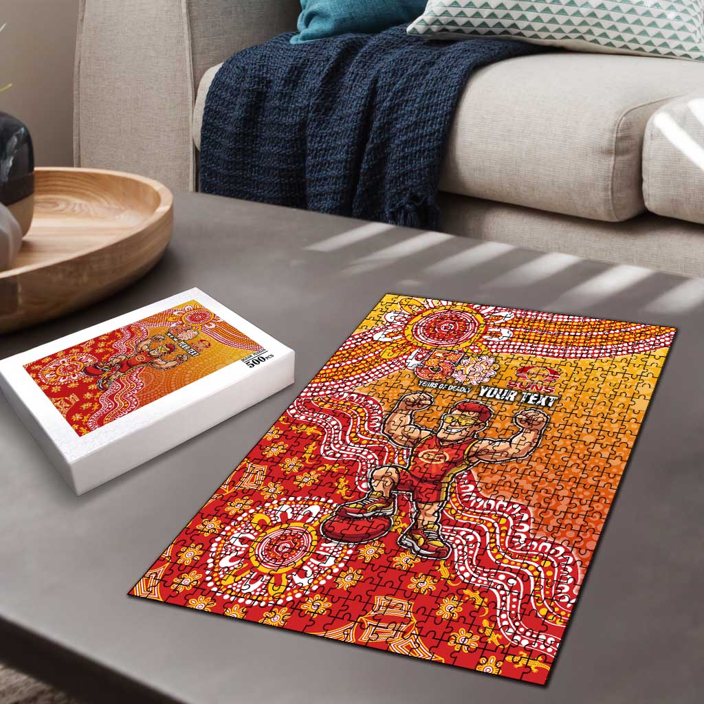 Personalized Suns Football Mascot Puzzle Aboriginal Dot Art Style Vibrant Indigenous Pattern Design