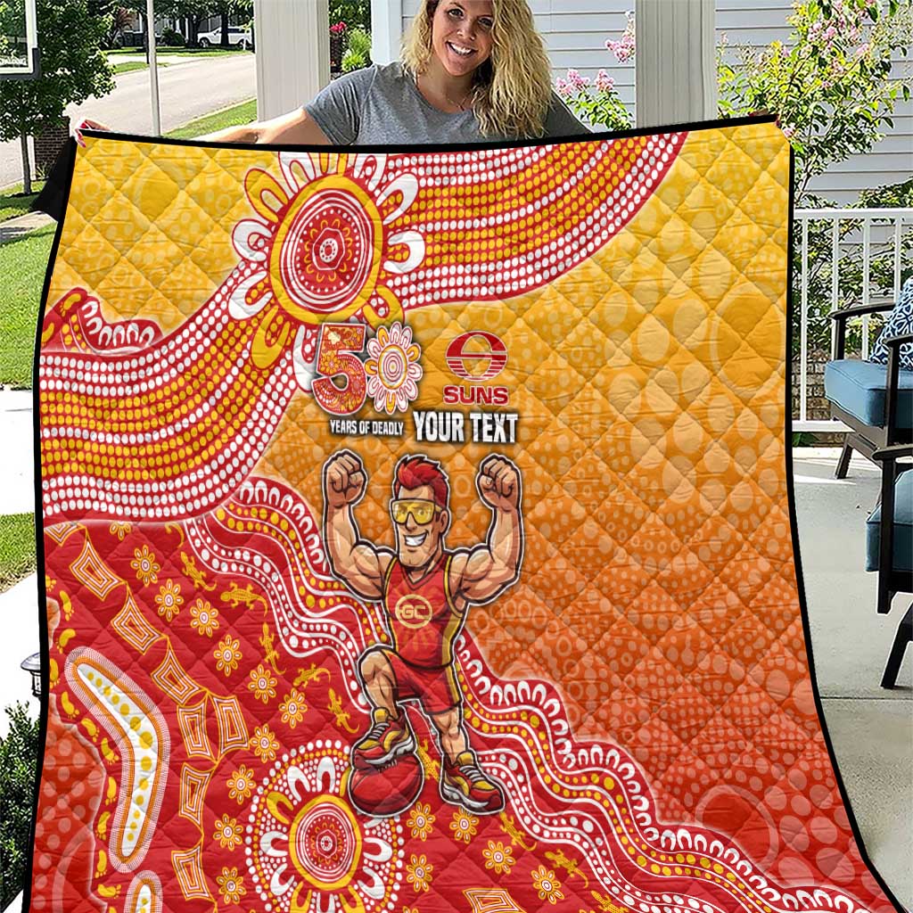 Personalized Suns Football Mascot Quilt Aboriginal Dot Art Style Vibrant Indigenous Pattern Design