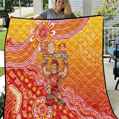 Personalized Suns Football Mascot Quilt Aboriginal Dot Art Style Vibrant Indigenous Pattern Design