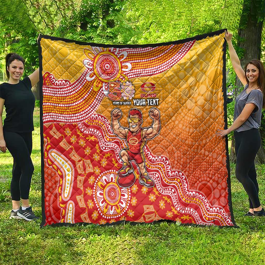 Personalized Suns Football Mascot Quilt Aboriginal Dot Art Style Vibrant Indigenous Pattern Design