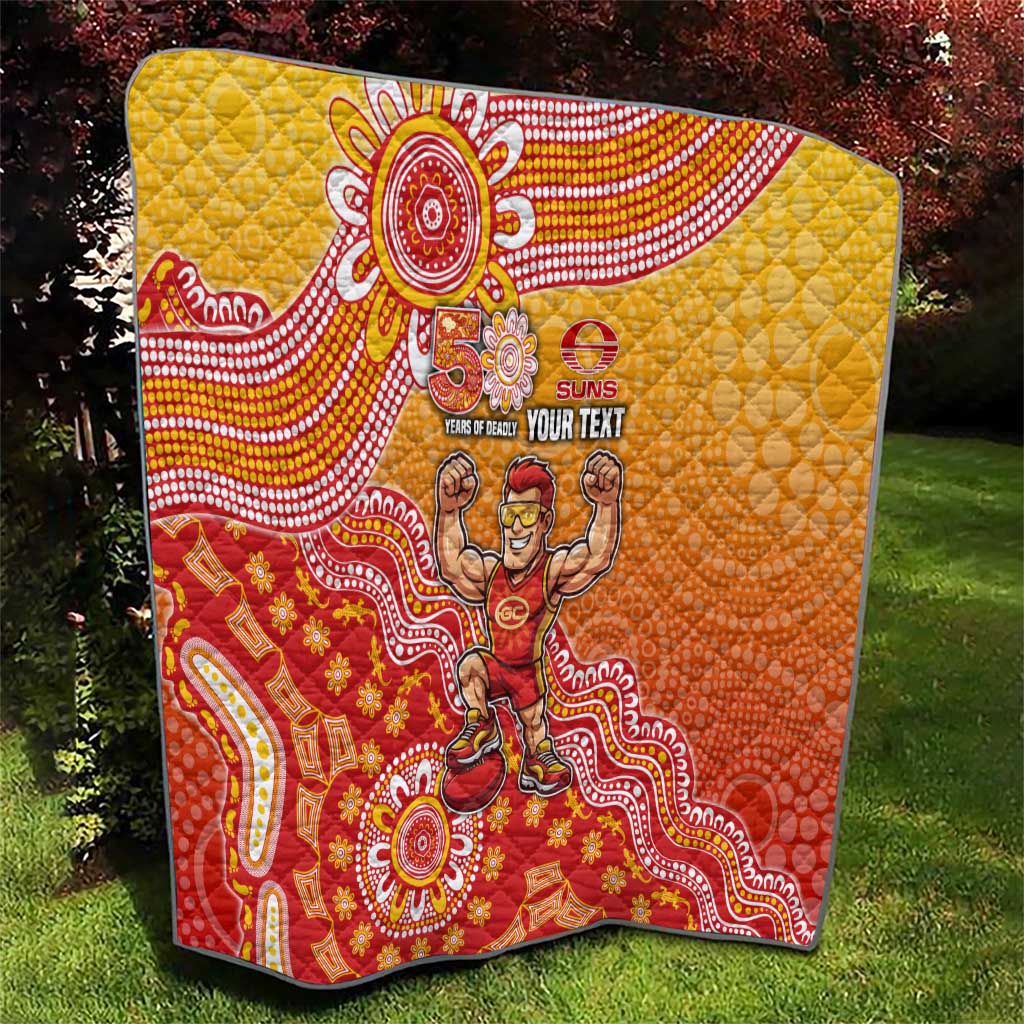 Personalized Suns Football Mascot Quilt Aboriginal Dot Art Style Vibrant Indigenous Pattern Design