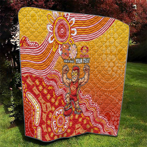 Personalized Suns Football Mascot Quilt Aboriginal Dot Art Style Vibrant Indigenous Pattern Design