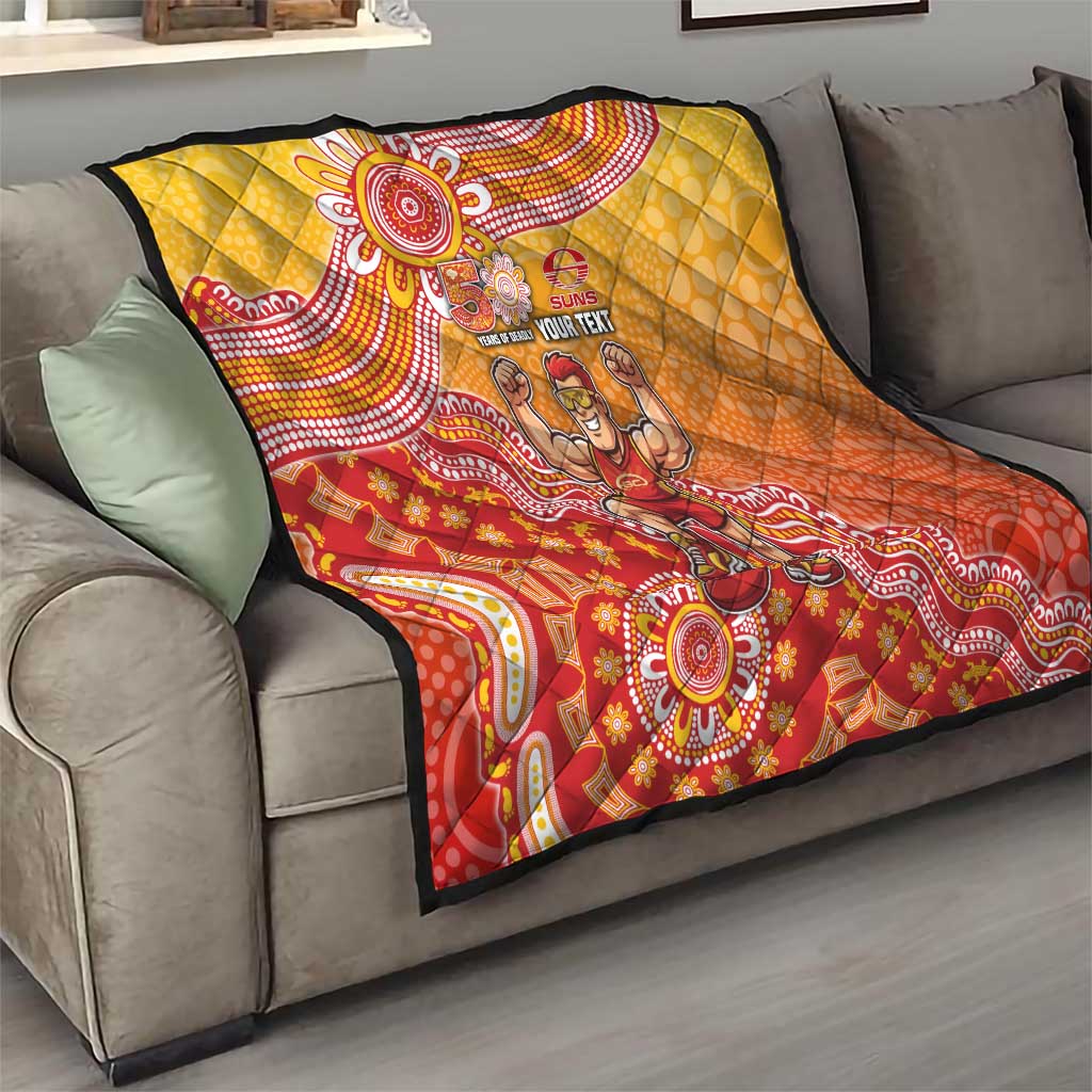 Personalized Suns Football Mascot Quilt Aboriginal Dot Art Style Vibrant Indigenous Pattern Design