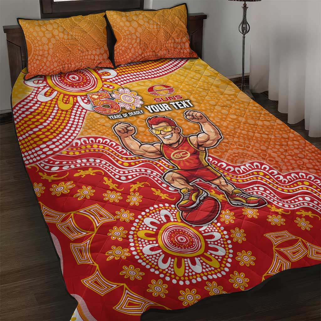 Personalized Suns Football Mascot Quilt Bed Set Aboriginal Dot Art Style Vibrant Indigenous Pattern Design