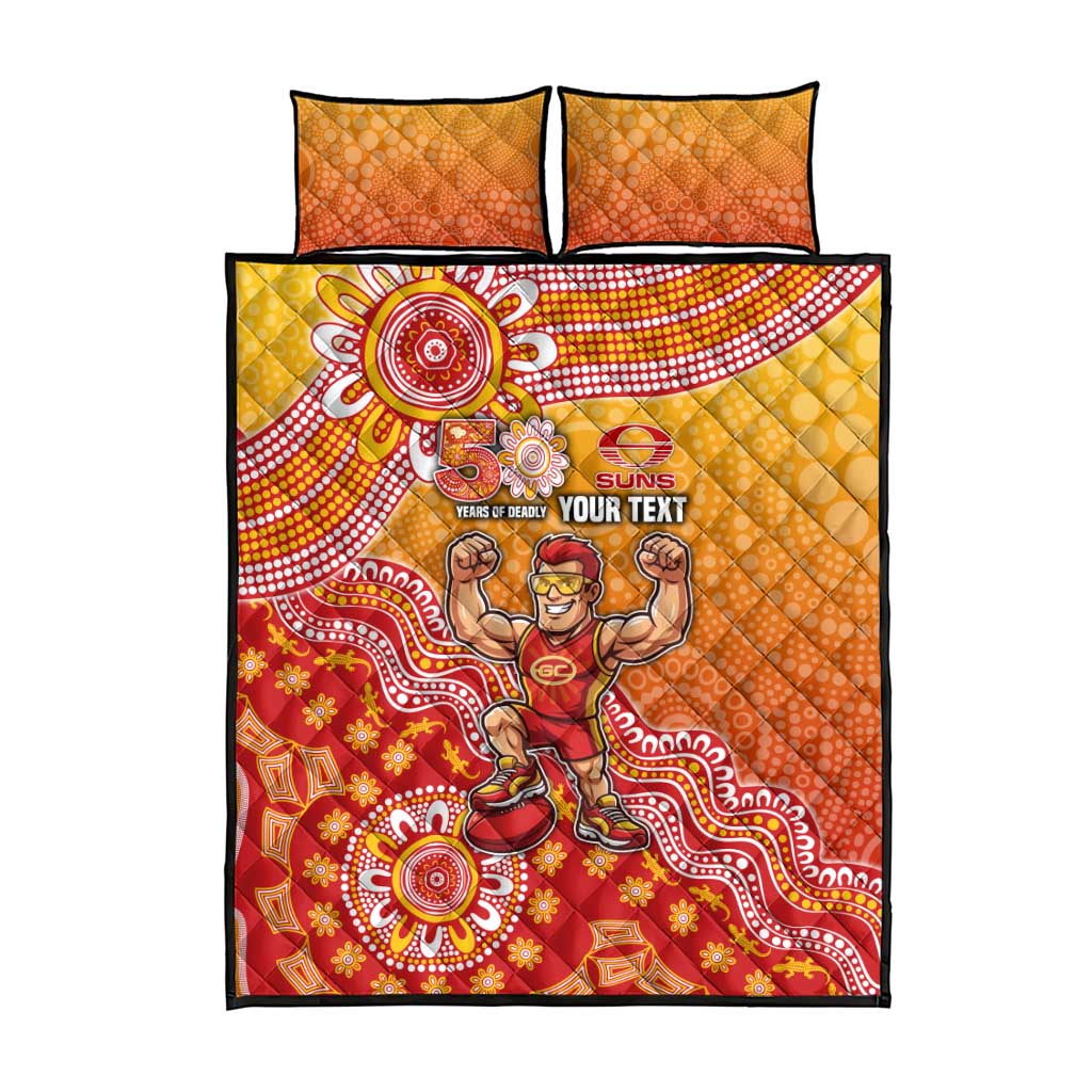 Personalized Suns Football Mascot Quilt Bed Set Aboriginal Dot Art Style Vibrant Indigenous Pattern Design