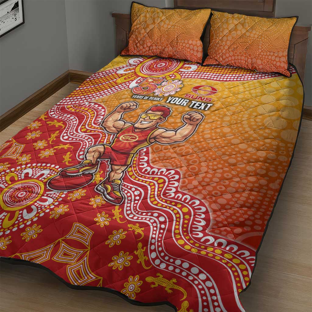 Personalized Suns Football Mascot Quilt Bed Set Aboriginal Dot Art Style Vibrant Indigenous Pattern Design