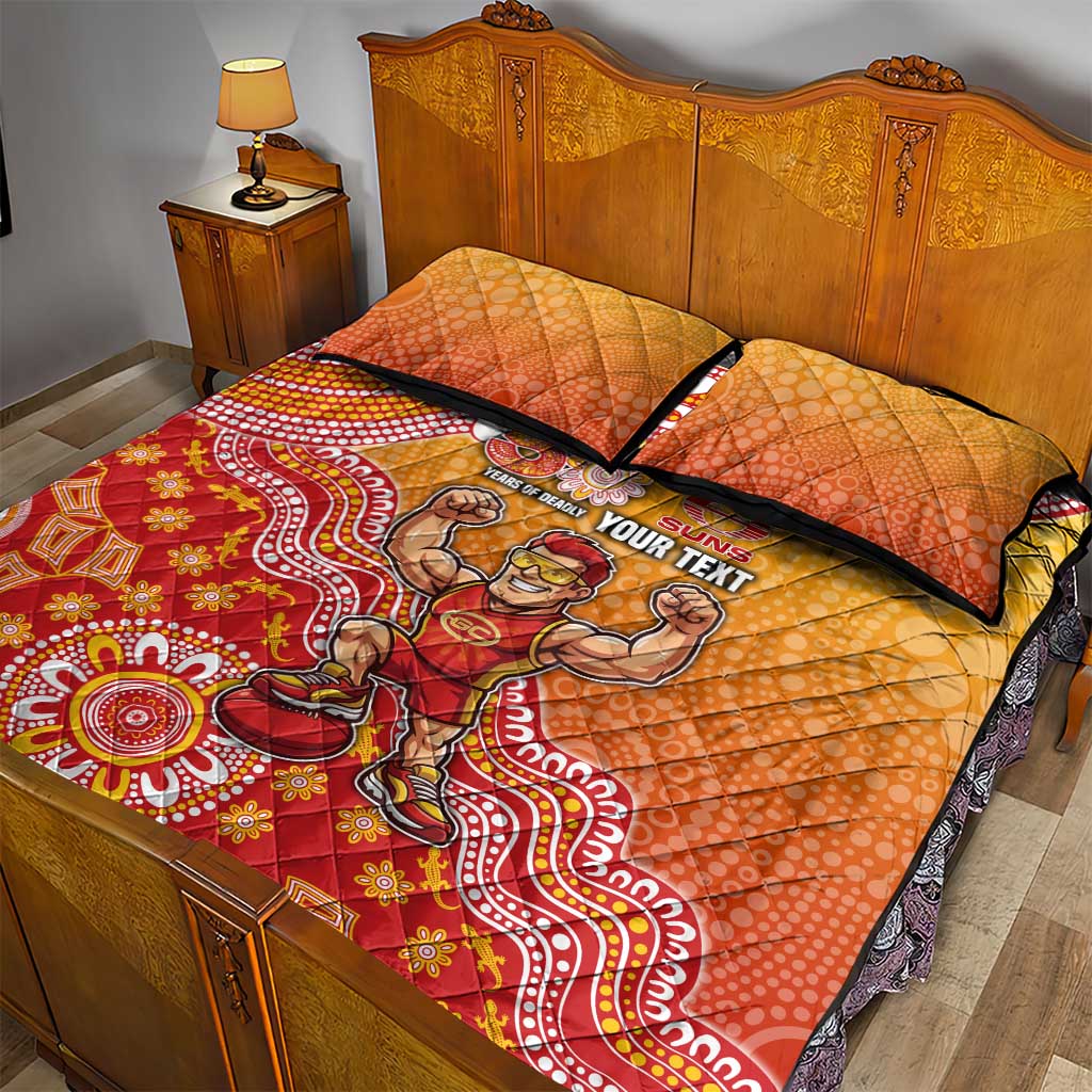 Personalized Suns Football Mascot Quilt Bed Set Aboriginal Dot Art Style Vibrant Indigenous Pattern Design