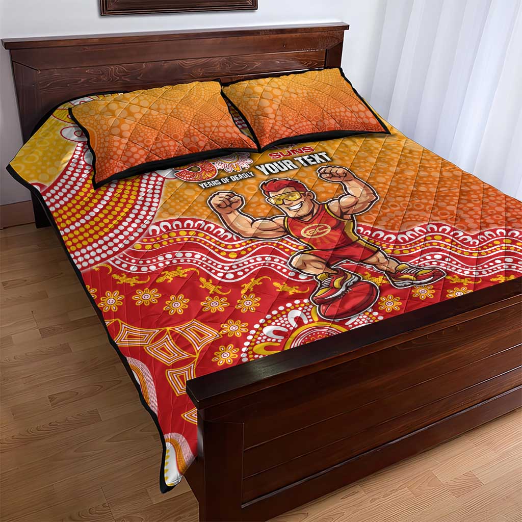 Personalized Suns Football Mascot Quilt Bed Set Aboriginal Dot Art Style Vibrant Indigenous Pattern Design